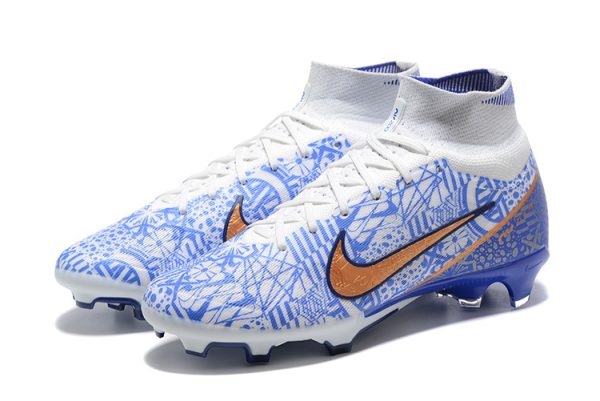 Botas de Fútbol Nike Air Zoom Mercurial Superfly IX Elite FG Azul Blanco Zlato